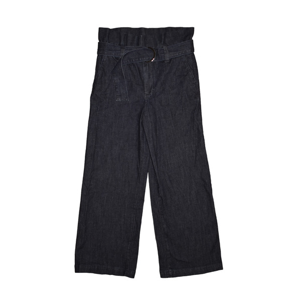 EXPRESS $98 Cropped Wide Leg‎ Super High Rise Dark Wash Denim Jean Size 2 - Picture 1 of 3